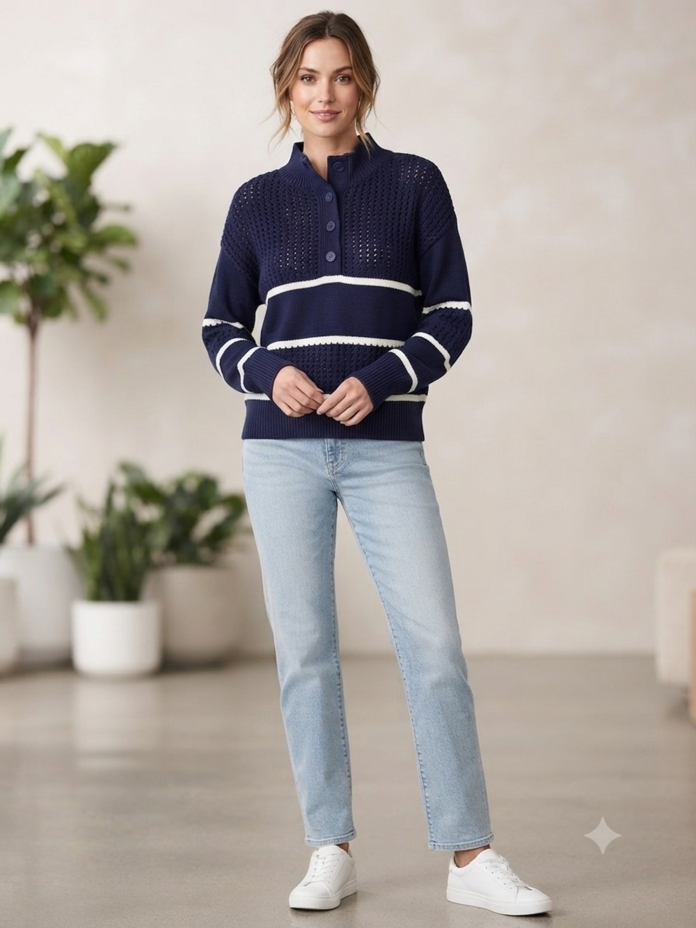 Tahari Striped Mixed Knit Sweater